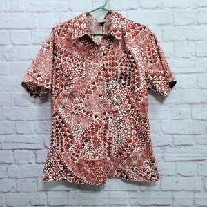 VTG Go Barefoot Tribal Aloha Hawaiian Shirt Women XL Red Geometric Tropical